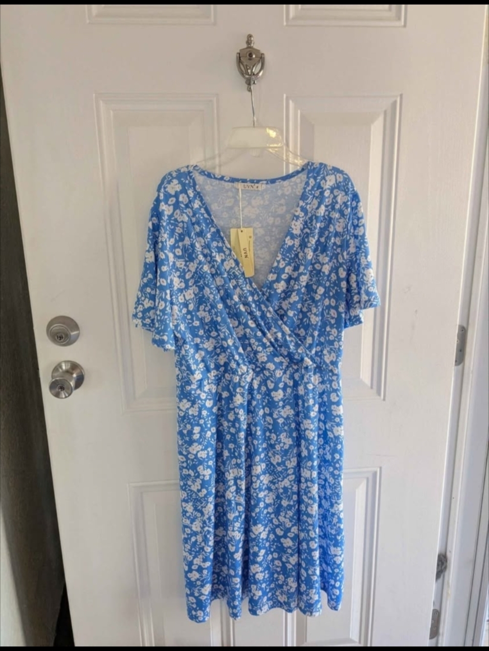 Blue Floral Midi Dress - V-Neck Wrap Style